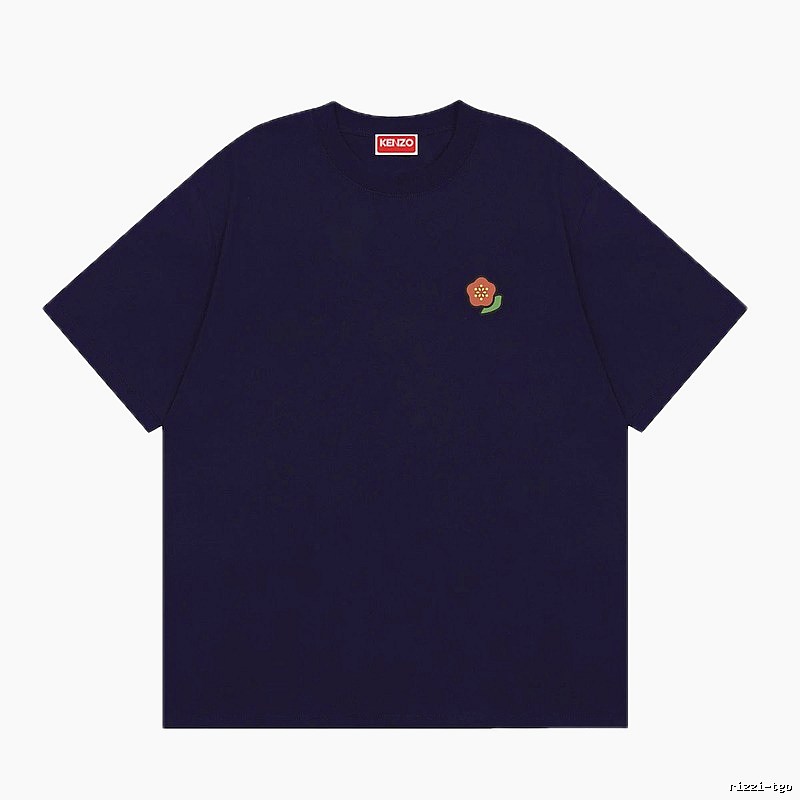 KENZO Minimalist Crabapple Flower Navy Blue Short Sleeve T-Shirt