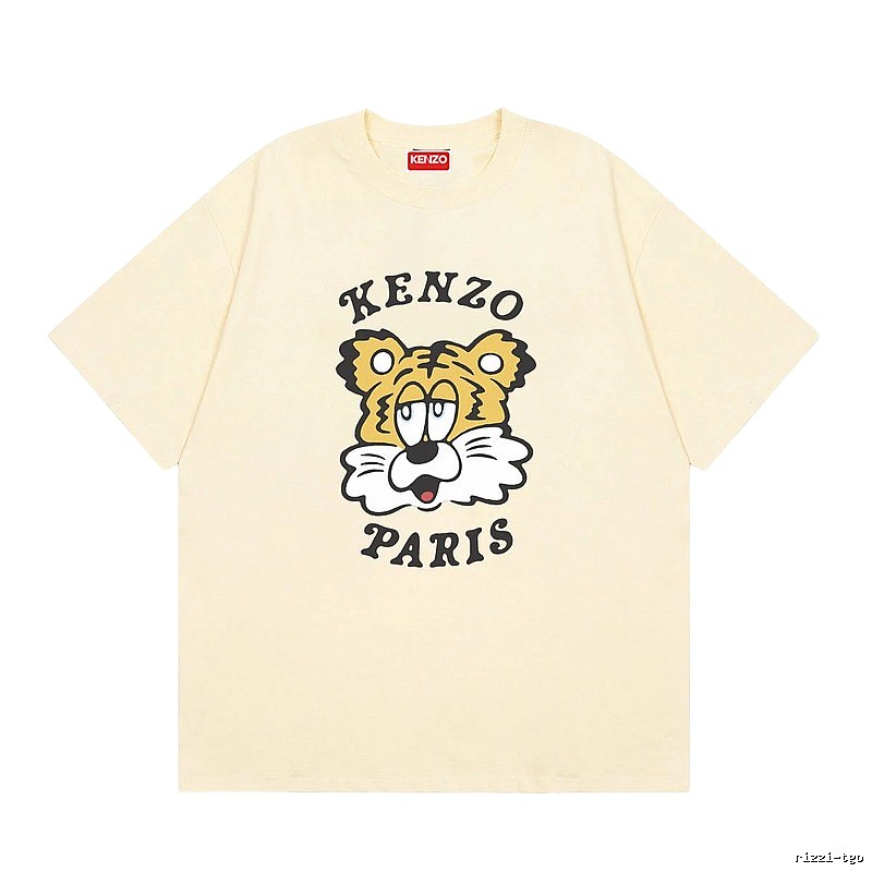 KENZO Tiger Head Print Trendy Style Beige T-shirt