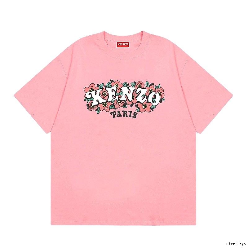 KENZO Trendy Pink Floral Print Short Sleeve T-shirt