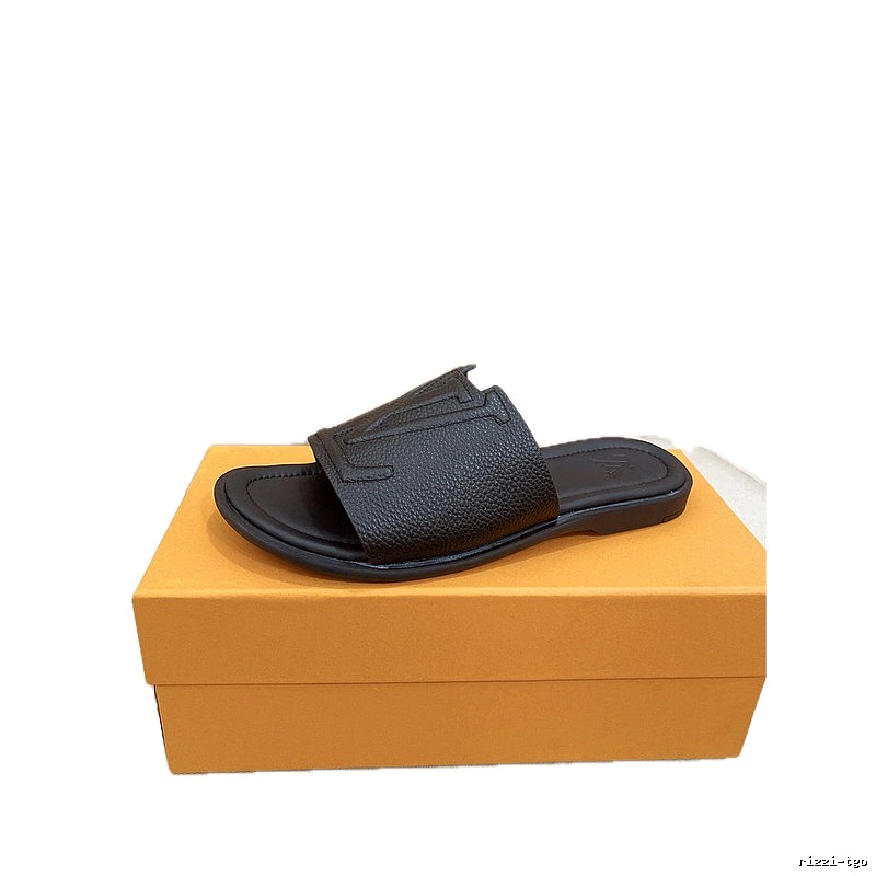 Louis Vuitton Casual Litchi Grain Black Slide Slippers