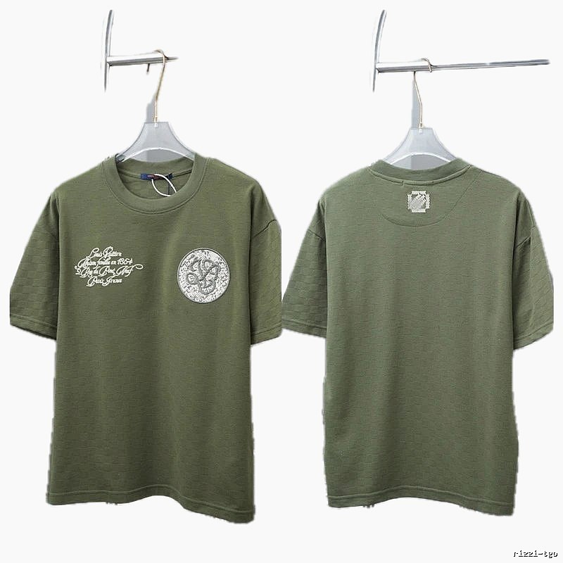Louis Vuitton Embroidered Badge Casual Style Army Green T-Shirt