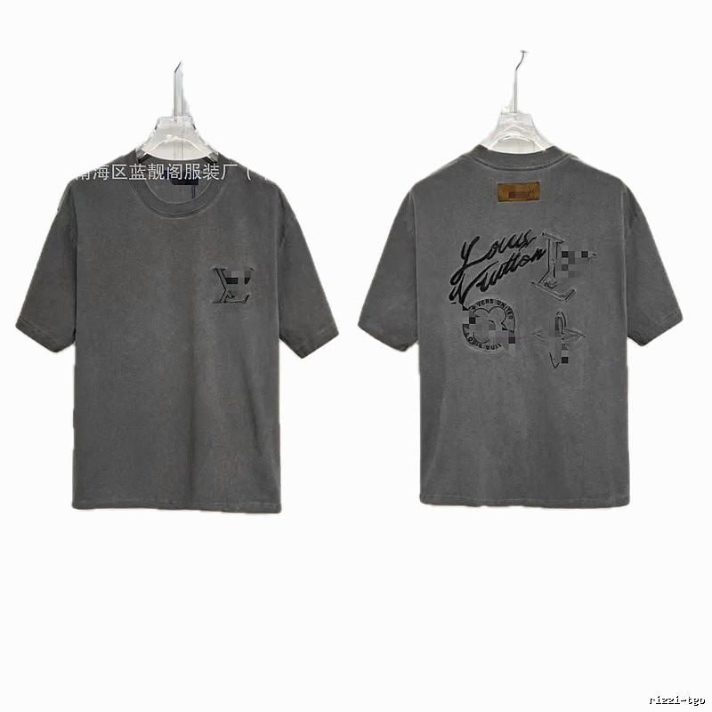 Louis Vuitton Embroidered Streetwear Dark Grey Short-sleeve T-shirt