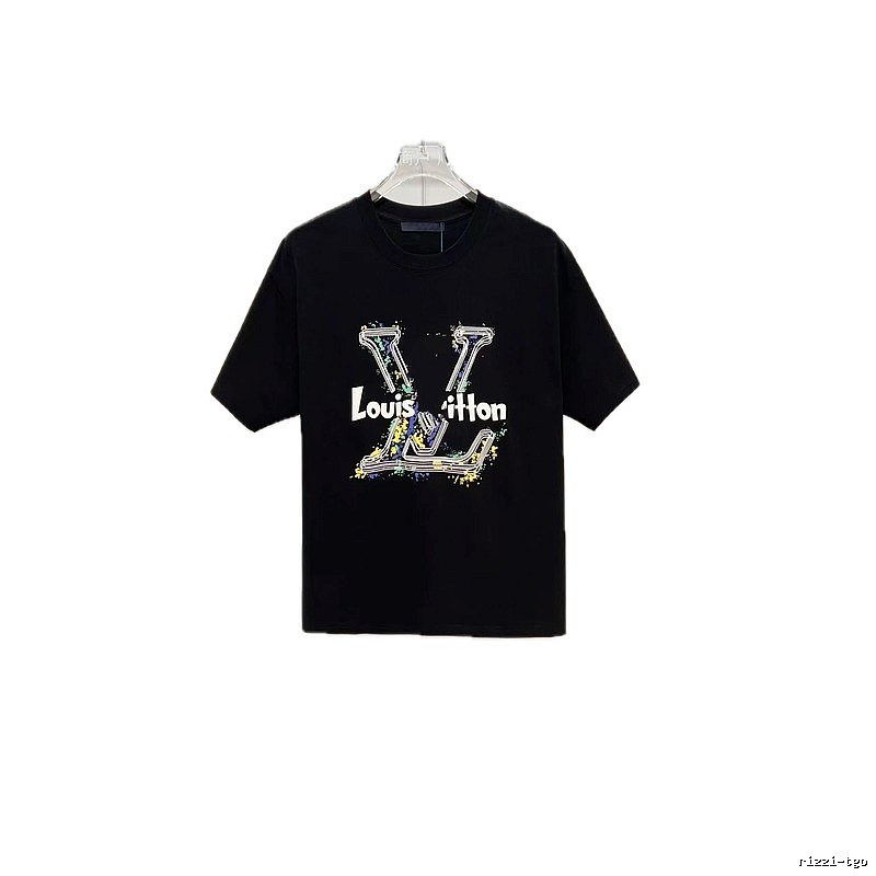 Louis Vuitton Ink-Splashing Graffiti Trendy & Cool Black Short-Sleeve T-Shirt