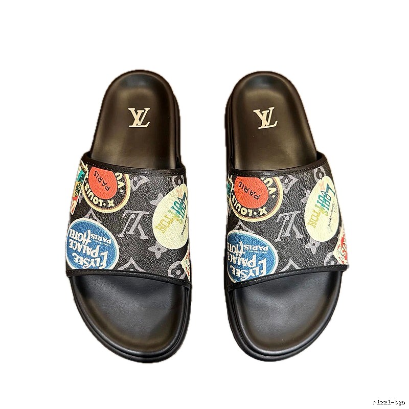 Louis Vuitton Monogram Badge Trendy Black Slides