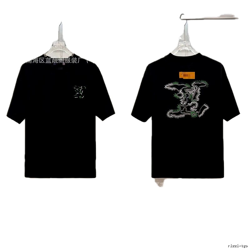 Louis Vuitton Trendy Style Embroidered Black T-Shirt