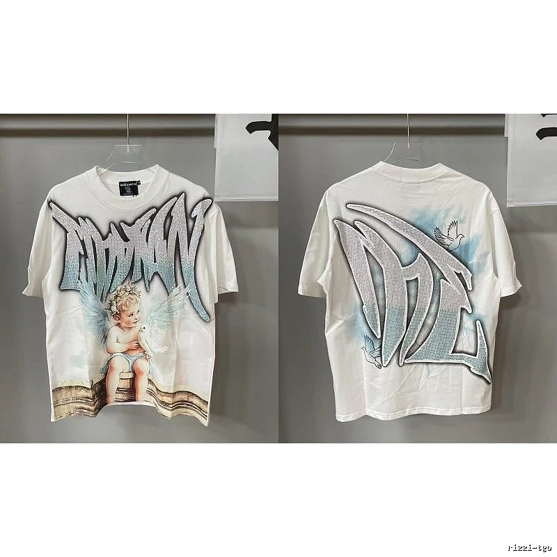 Mixed Emotion Angel Rhinestone Street-style White T-Shirt