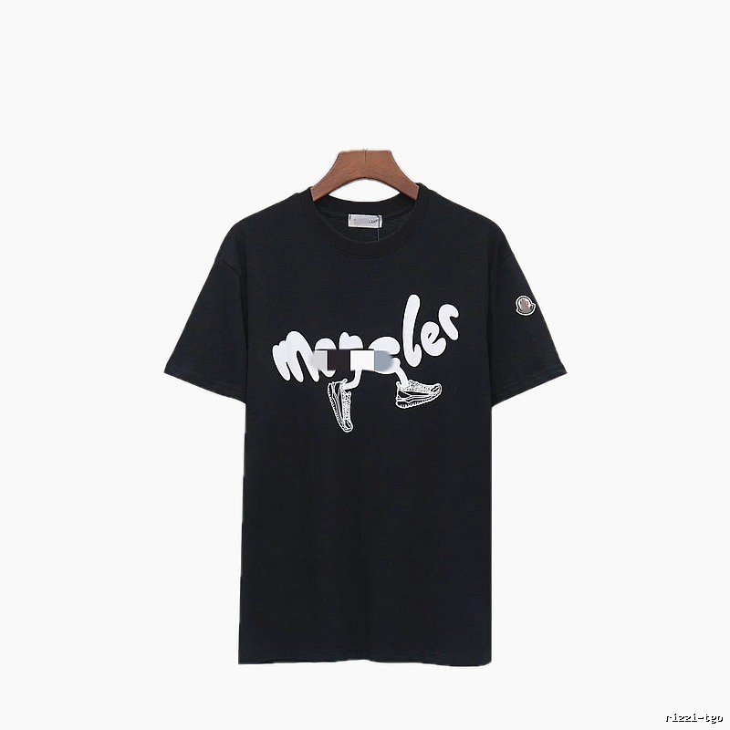 Moncler Casual Printed Black Short Sleeve T-Shirt
