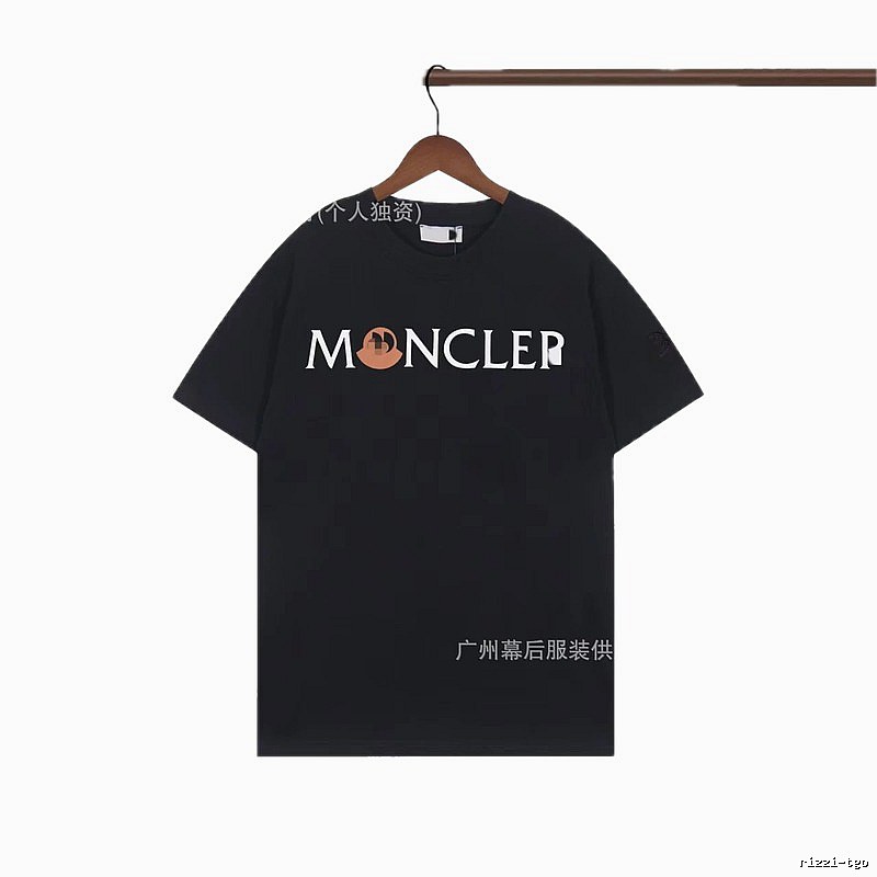 Moncler Letter Print Streetwear Style Black Short-sleeve T-shirt