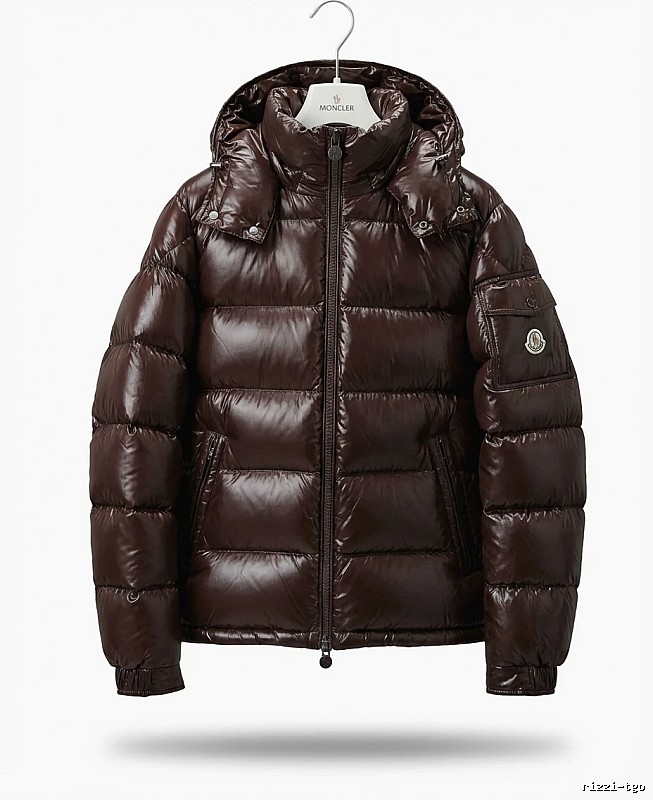 Moncler shiny short brown down jacket