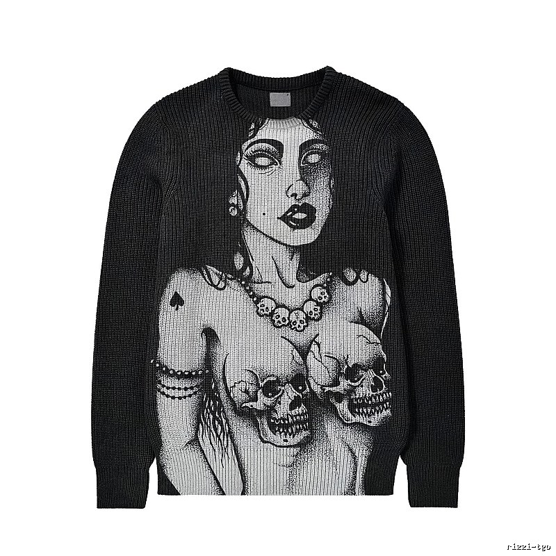 Monogram Anime graphic sweater Black Knit Top for Casual Outfits