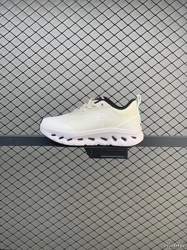 On Cloud Runners in White and Black, Finished with Layered Mesh Upper
