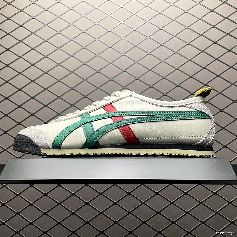 Onitsuka Tiger Cream, Green and Red Low-Top Sneakers with Classic Lace-Up