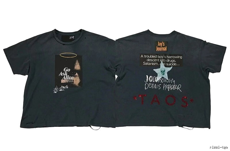 Paly Hollywood Distressed Dark Charcoal Gray Printed T-shirt