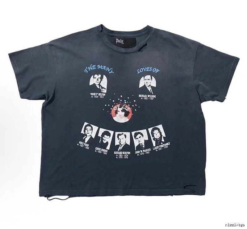 Paly Hollywood Portrait Print Vintage Charcoal Black T-Shirt