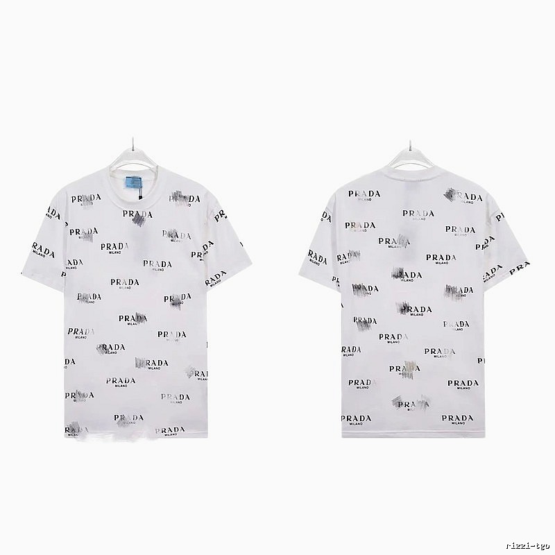 Prada All-over Print Streetwear Style White Short-sleeve T-Shirt