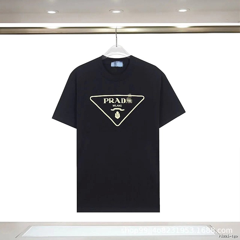Prada Classic Triangular Logo Minimalist Style Black T-Shirt