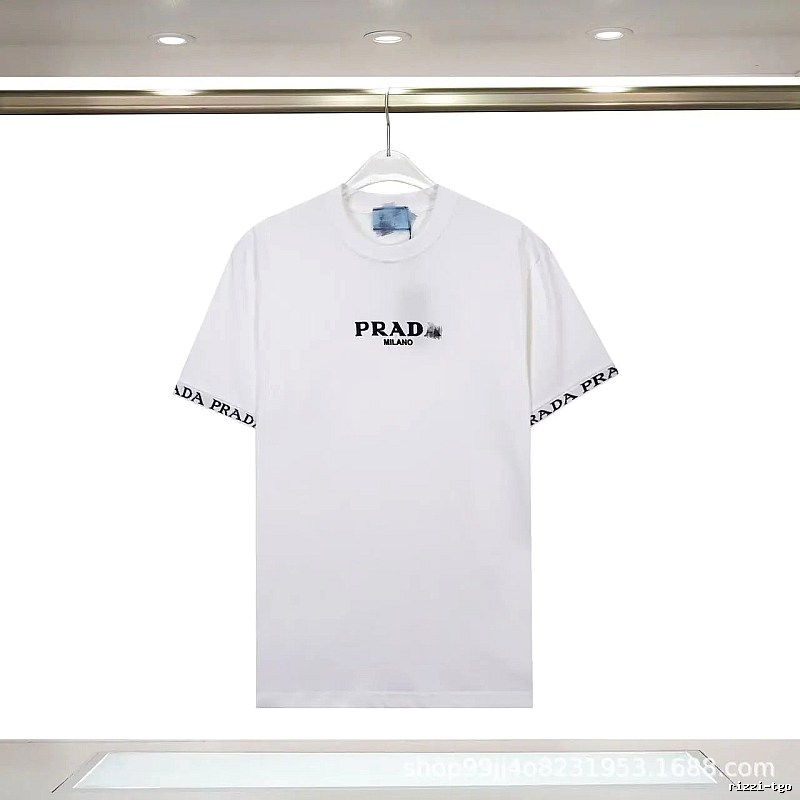 Prada Classic Webbing Minimalist Style White T-Shirt