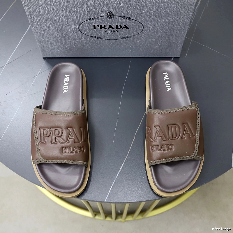 Prada Embossed Collection Casual Style Brown Slide Sandals