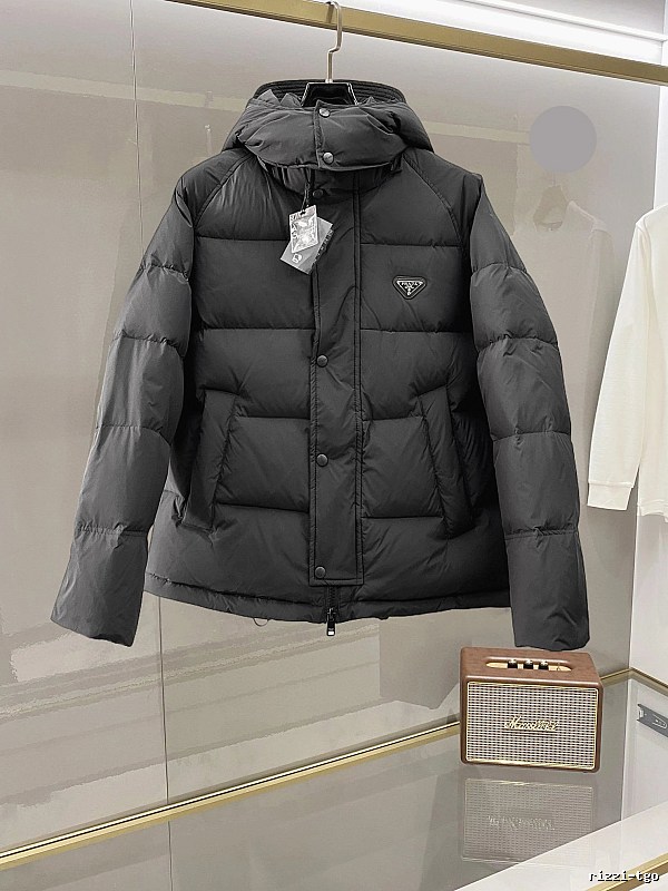 Prada Hooded Puffer Jacket with Black Hooded Logo