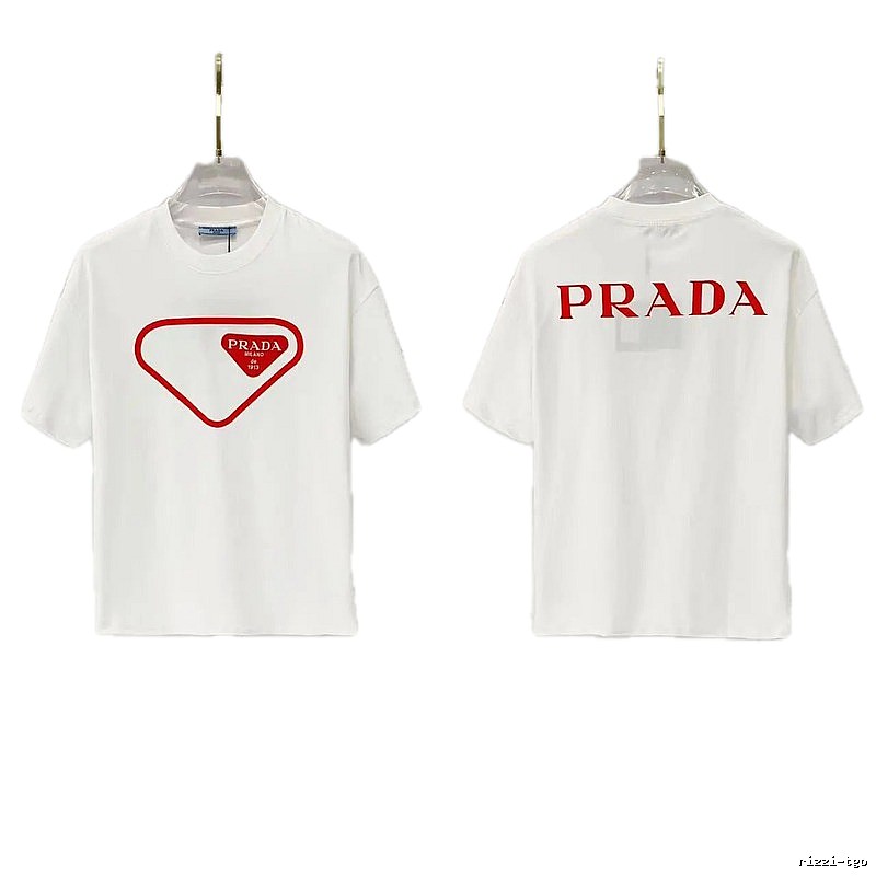 Prada Inverted Triangle Minimalist Style White Short-sleeve T-shirt