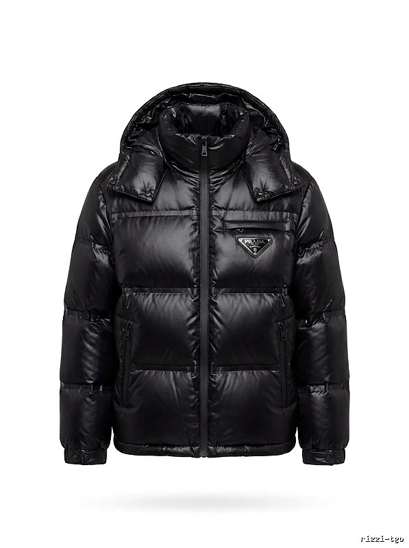 Prada triangle logo black down jacket