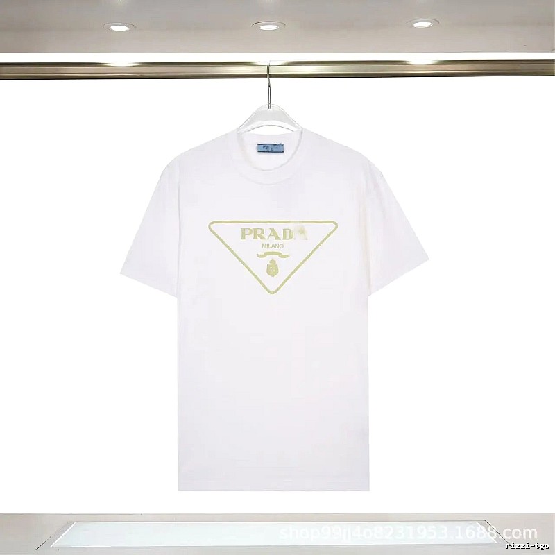 Prada Triangle Logo Casual Style White Short-sleeve T-shirt