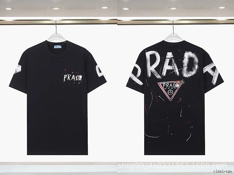 Prada Triangle Logo Graffiti Style Black Short-sleeve T-shirt