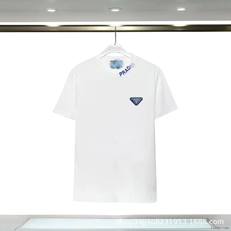 Prada Triangular Logo Minimalist Style White Short-sleeve T-shirt