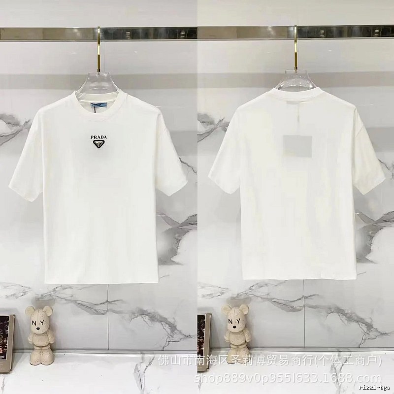 Prada Triangular Logo Minimalist Style White Short-sleeve T-shirt