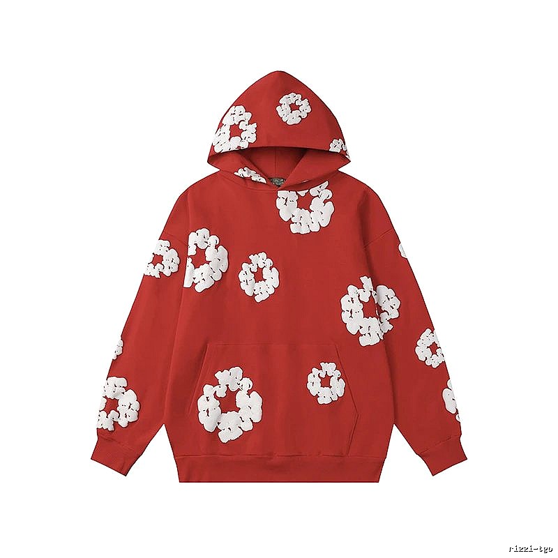 Red Flower Print Hoodie Daily Layer