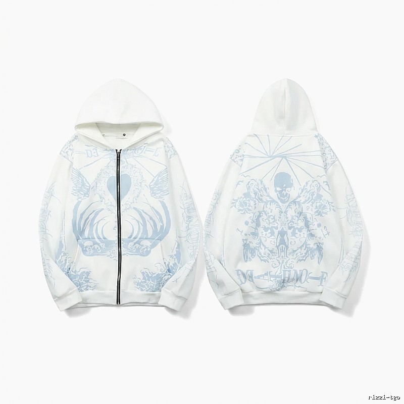 Revenge Skull Print White Hoodie