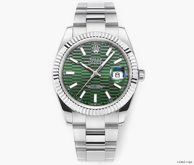 Rolex Datejust Automatic Watch with green fluted-pattern dial and oyster bracelet in Silver And Green