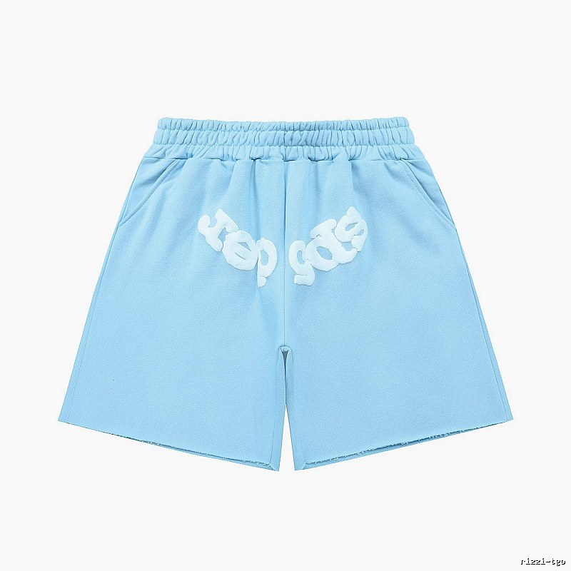 Sp5der letter-style light blue shorts