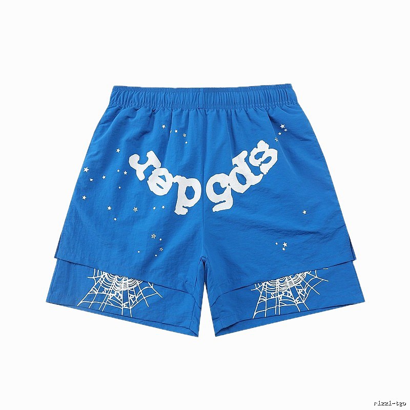 Sp5der star - printed blue shorts