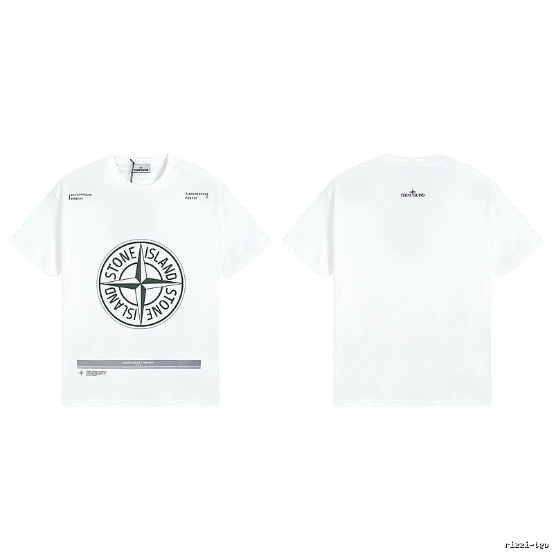 Stone Island Compass Print Casual Style White Short-sleeve T-shirt
