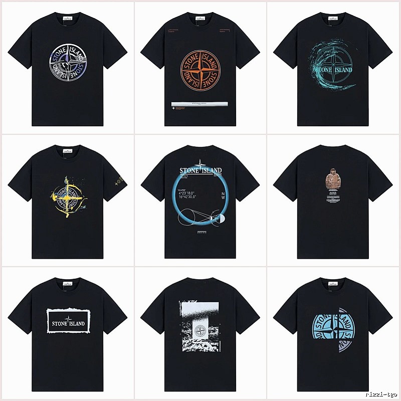 Stone Island Compass Print Street Style Black T-Shirt