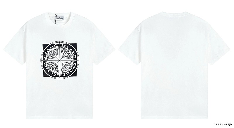 Stone Island Compass Print Street Style White T-Shirt
