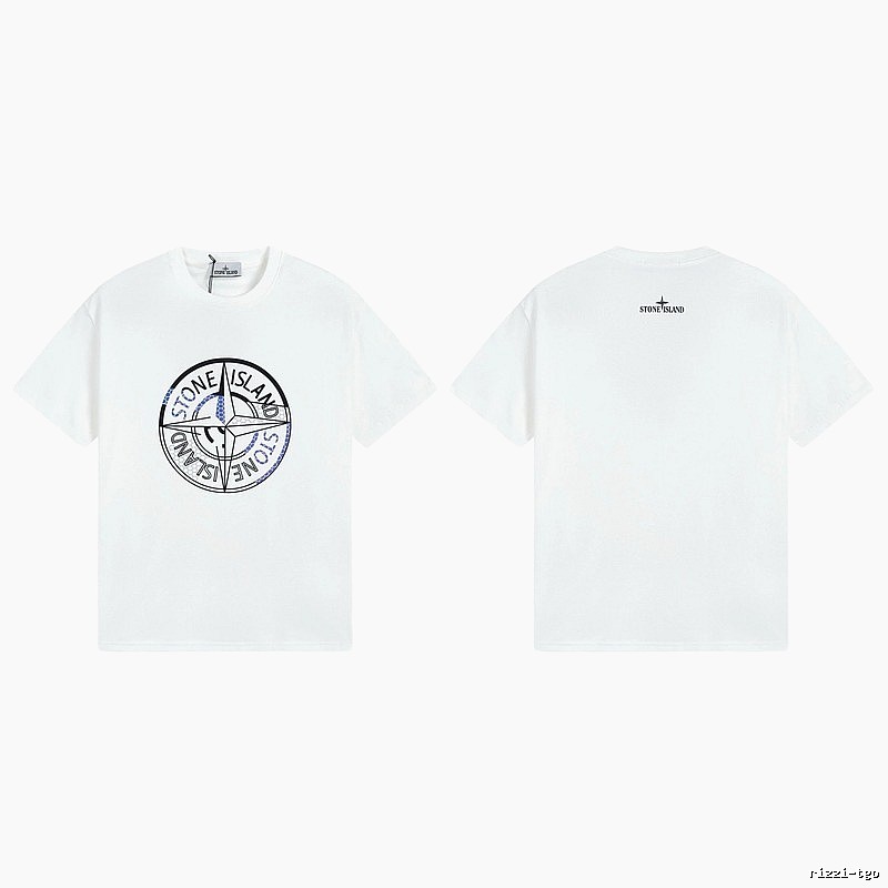 Stone Island Compass Print Street Style White T-shirt