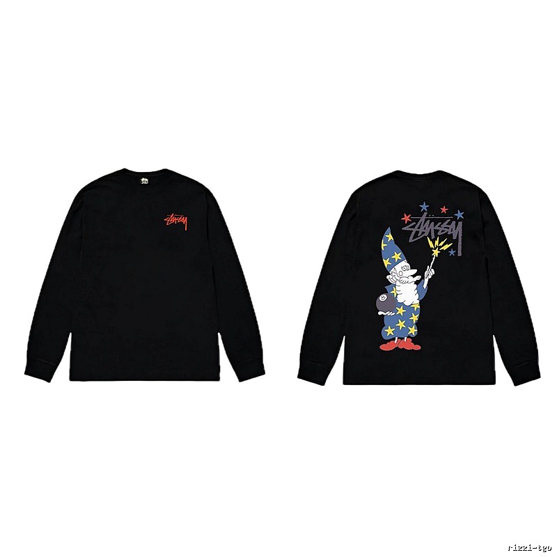 Stussy cartoon fun style black long-sleeved shirt