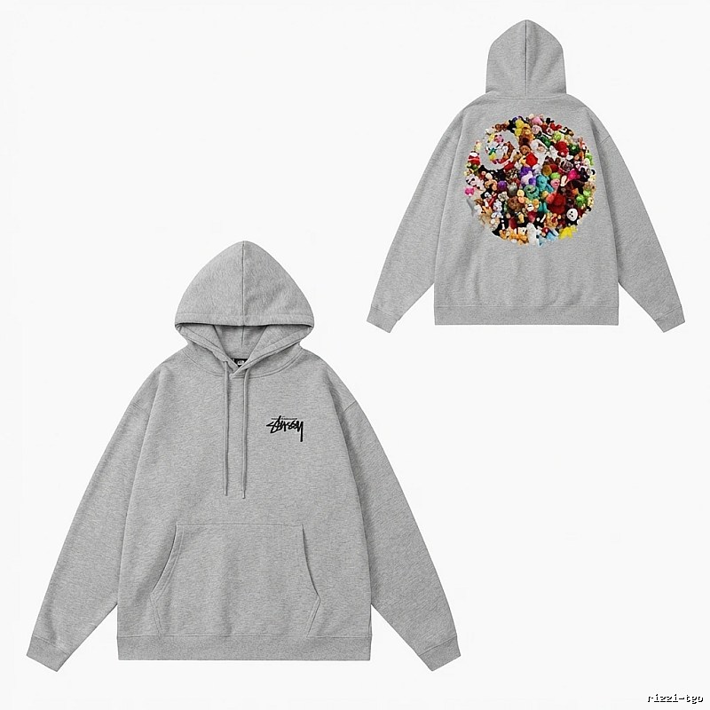 Stussy cartoon print style light gray hoodie