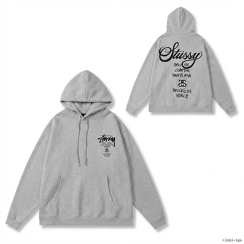 Stussy City Series Minimalist Style Light Gray Hoodie