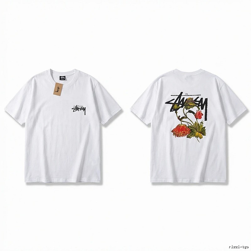 Stussy Floral Print White T-Shirt