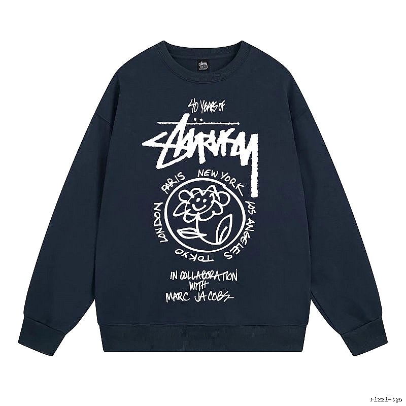 Stussy Navy Style 539 Graphic SweatShirt Poolside Style