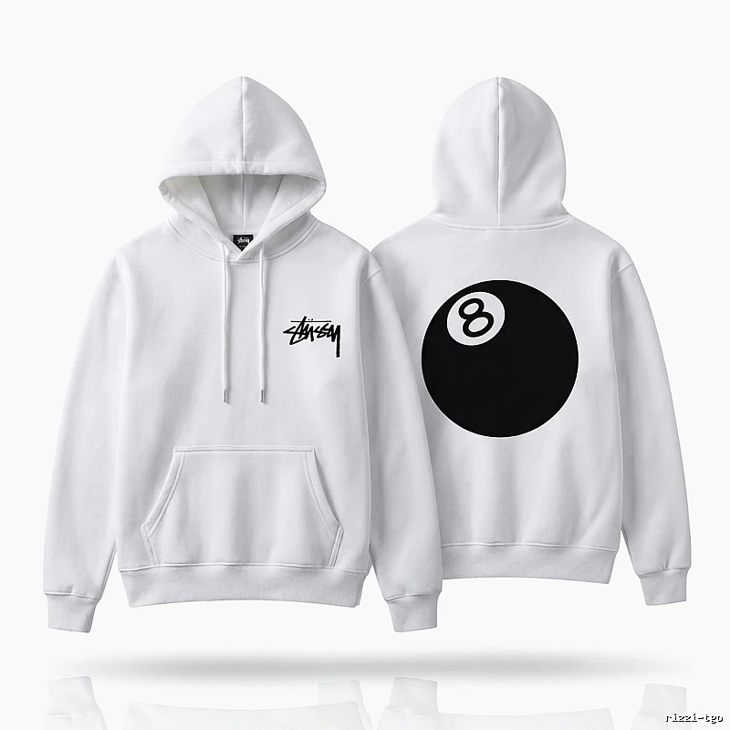 Stussy No.8 Ball Style White Hoodie