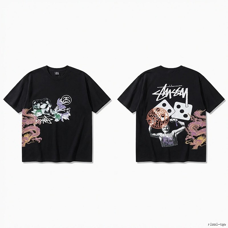 Stussy-printed trendy black T-shirt