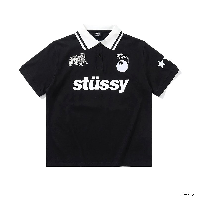 Stussy Trendy Style Black Polo Shirt