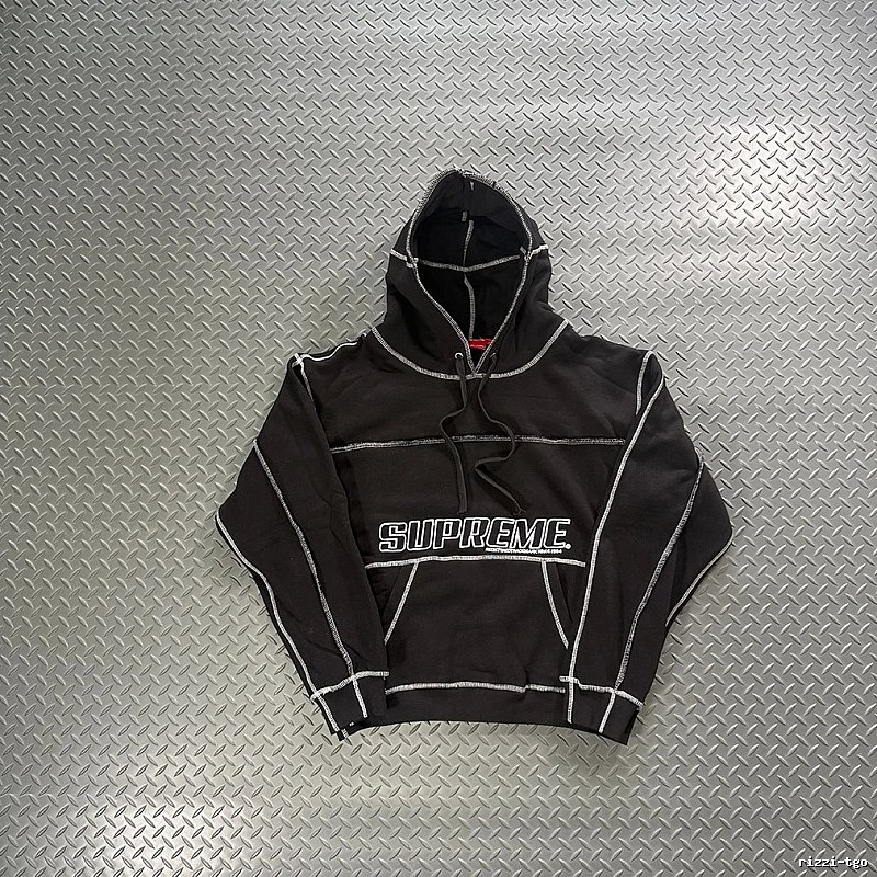 Supreme Black Contrast Piping Pullover Hoodie
