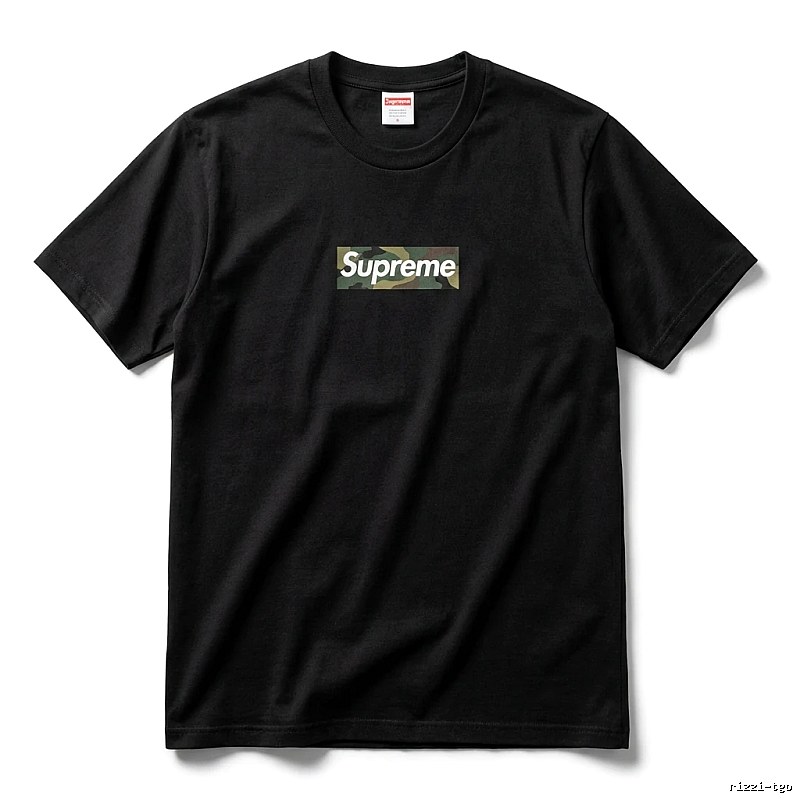 Supreme camouflage-style black T-shirt