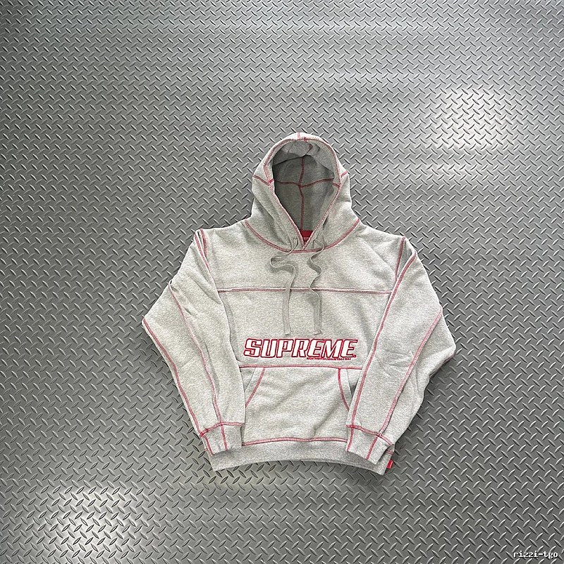 Supreme Heather Grey Red Piping Hoodie