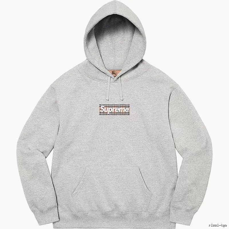 Supreme Logo Detail Logo hoodie Gray Red Oversized with Functional Detail